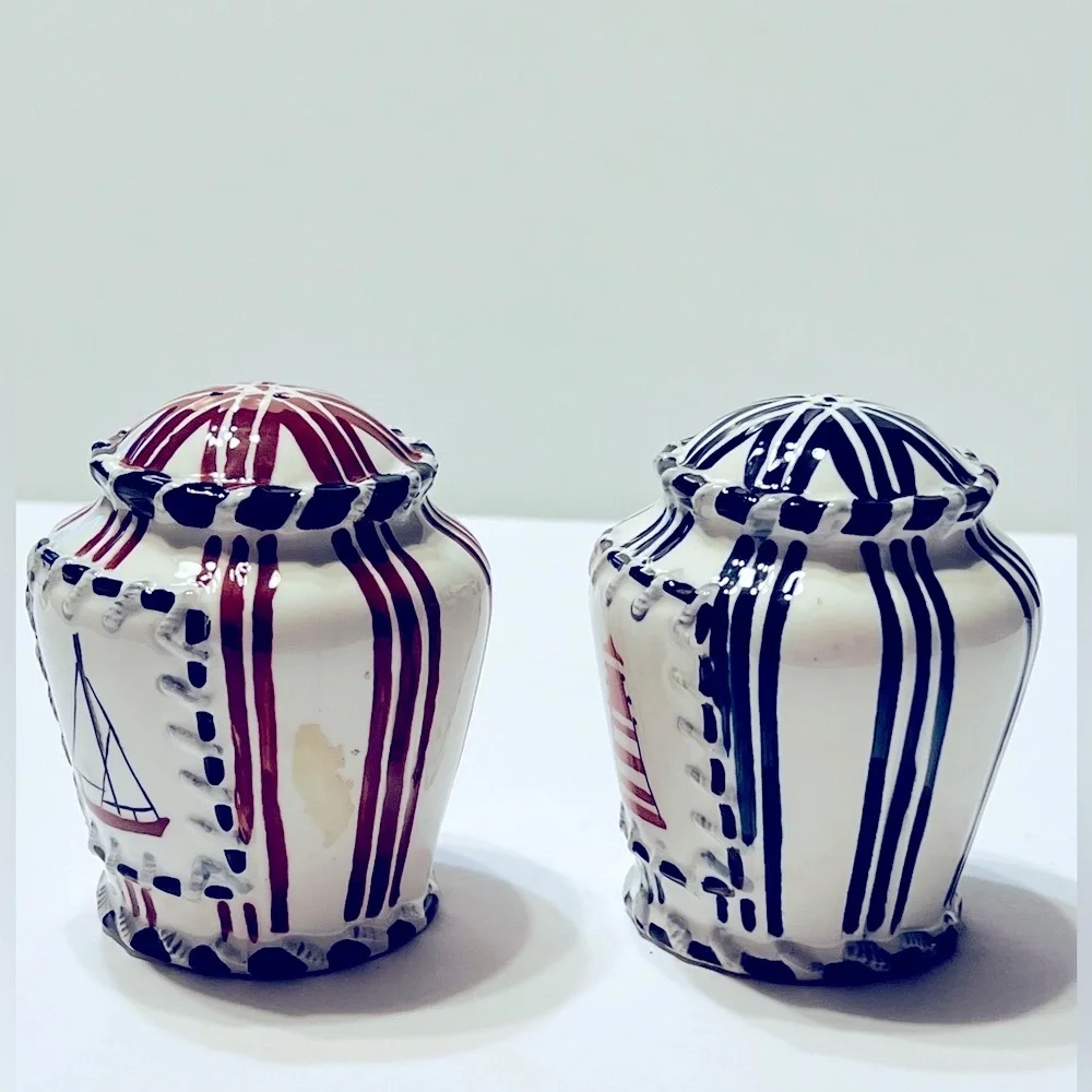 Nautical Ceramic Lighthouse and Sailboat Salt N Pepper Shakers